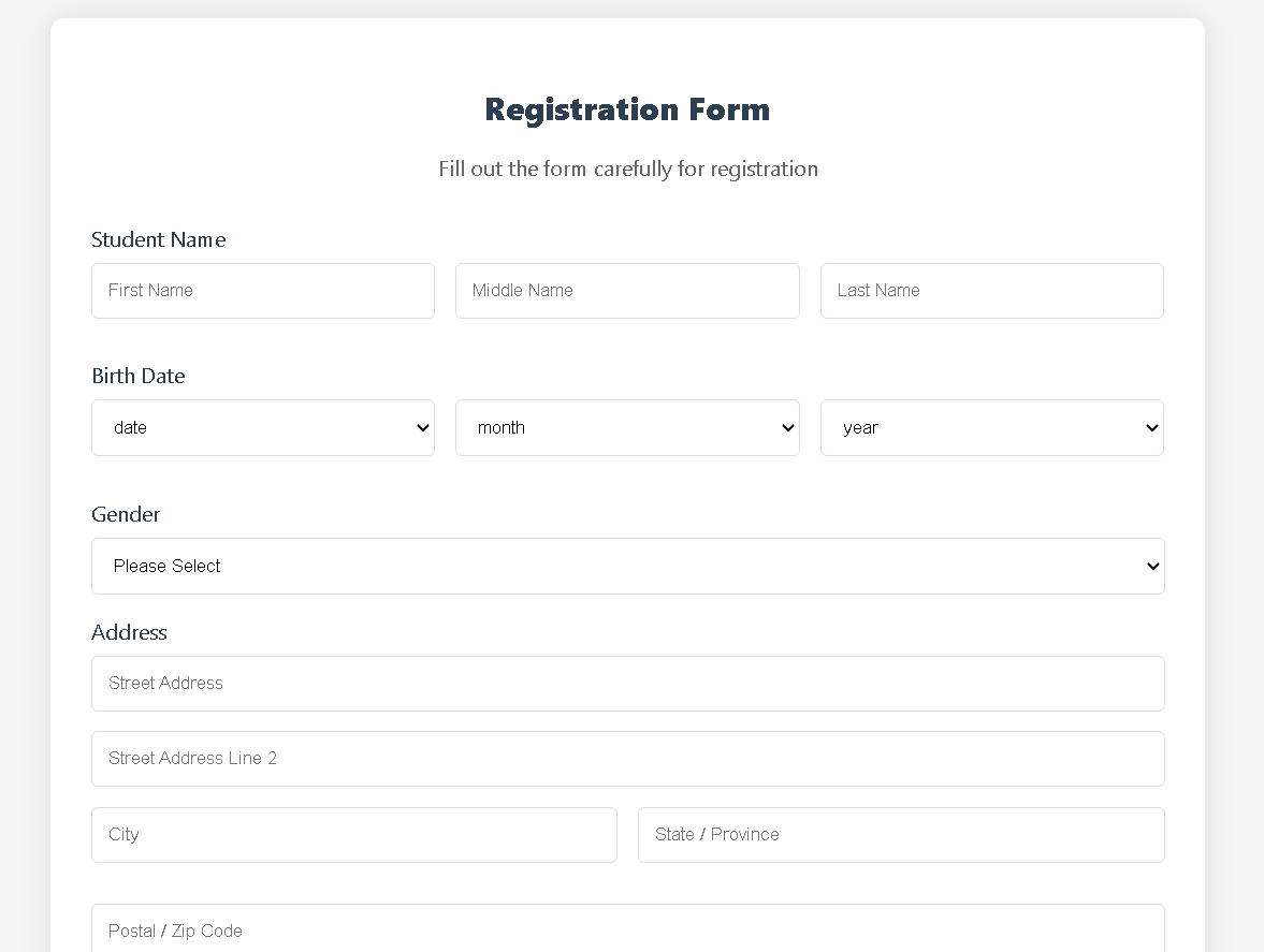 College Registration Form - Responsive Web Application